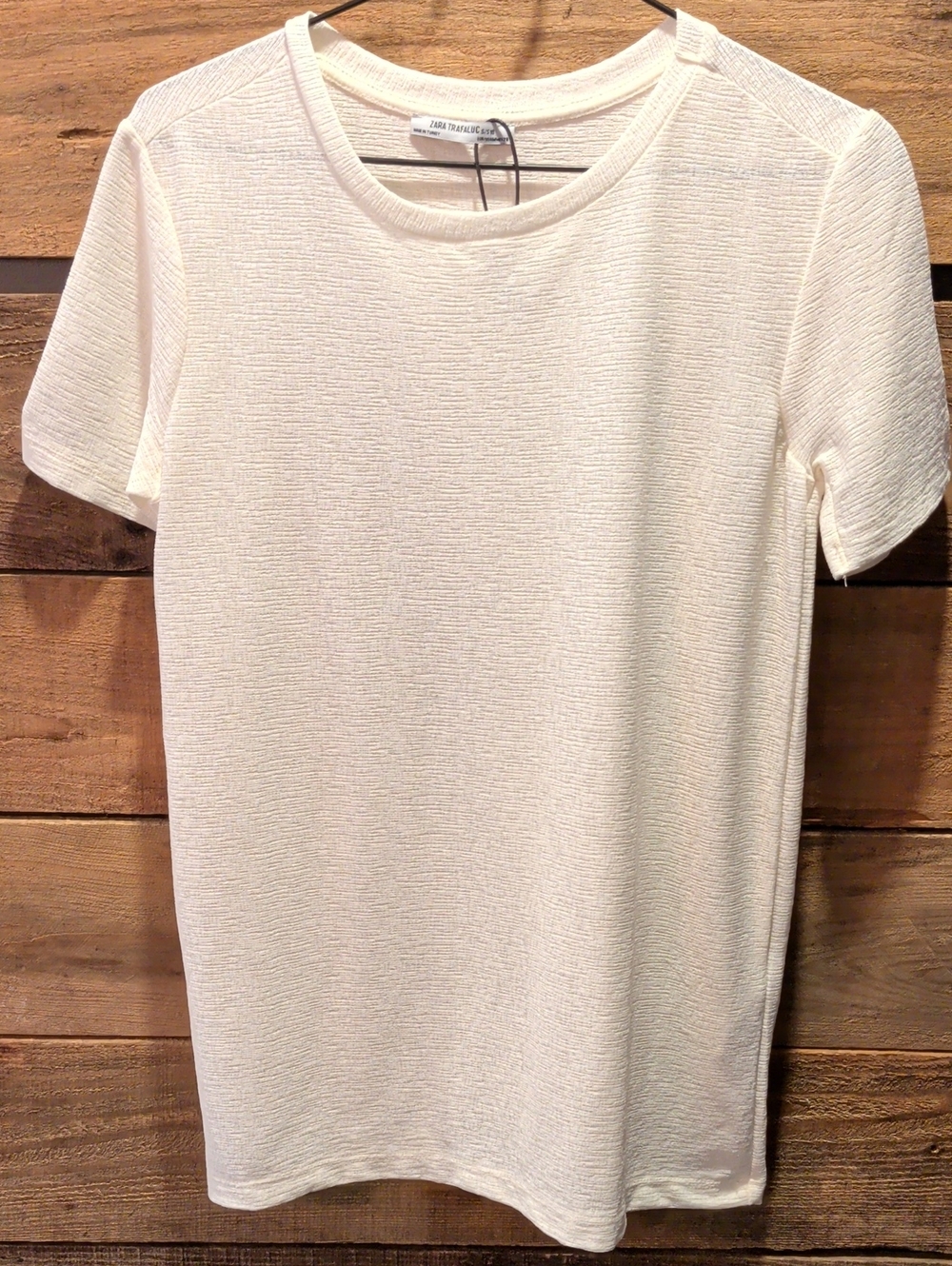 Zara Cream Textured Short-Sleeve Crewneck Tee